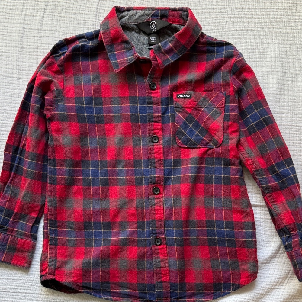 Volcom Kids Plaid Button Down Shirt - Red and Blue